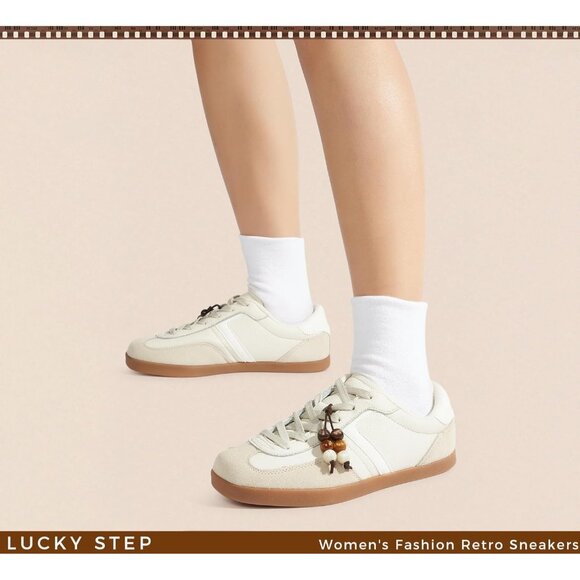 Women's Beige Fashion Retro Sneaker Casual Trendy Walking Classic Shoes Non Slip - Picture 9 of 9